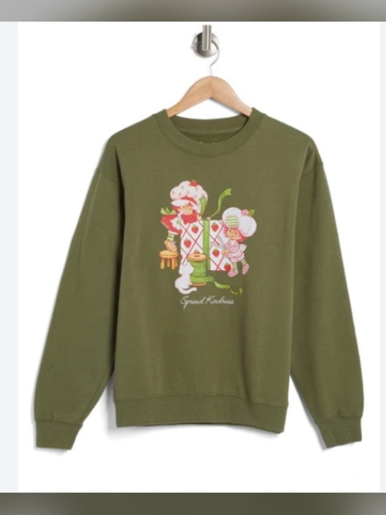 Strawberry Shortcake Sweaters - Green Graphic Sweatshirt with Strawberry Shortcake Style Print